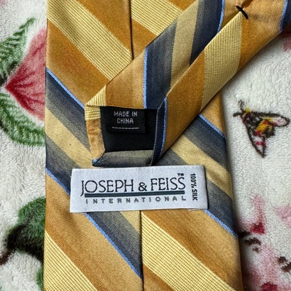 Joseph & Feiss Gold and Blue Striped Tie - Picture 2 of 2